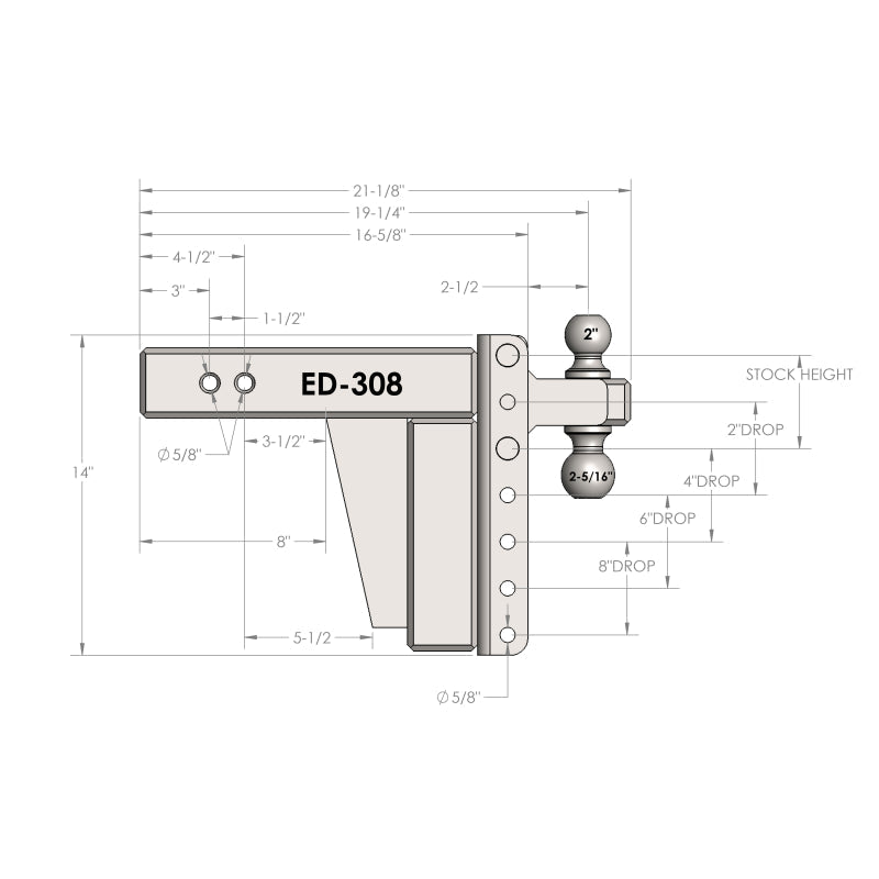BulletProof Hitches 3.0" Extreme Duty 8" Drop/Rise Hitch Model ED308