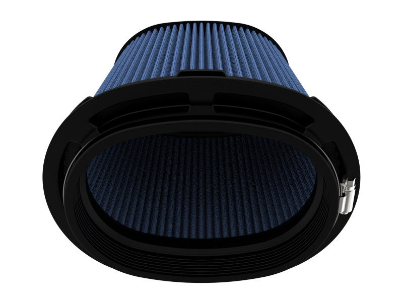 High-performance aFe Momentum replacement air filter with a blue filter media, designed for optimal airflow and engine efficiency.
