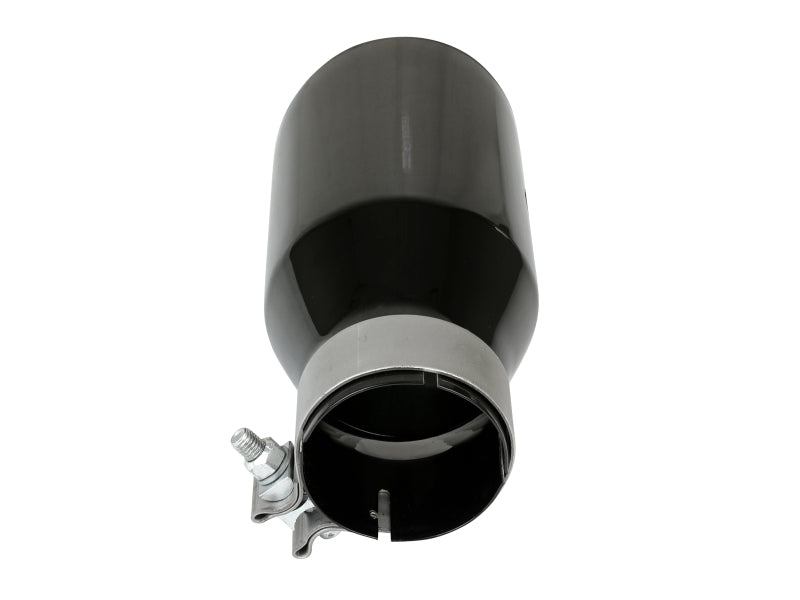Black afe MACH Force-Xp exhaust tip with a 3-inch inlet, 4.5-inch outlet, and 9-inch length for enhanced performance.