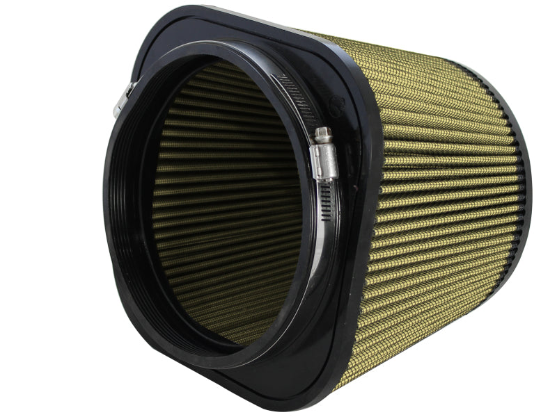 afe Magnum FORCE replacement air filter with a cylindrical design, featuring a textured surface and a black frame.