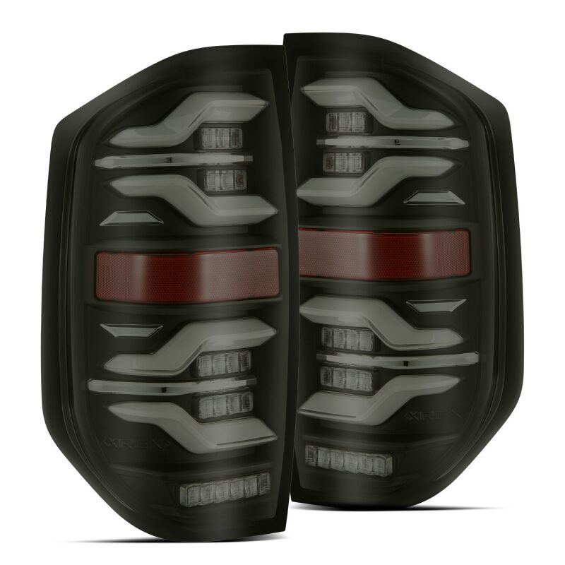 AlphaRex LUXX LED taillights for 14-21 Toyota Tundra in black with active lighting and sequential signals.