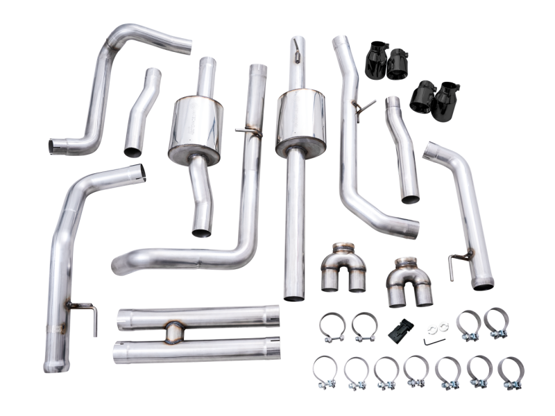 AWE Tuning 4th Gen GM 1500 6.2L 0FG Cat-Back Split Rear Exit (w/ Bumper Cutouts) - Quad Diamond Tips