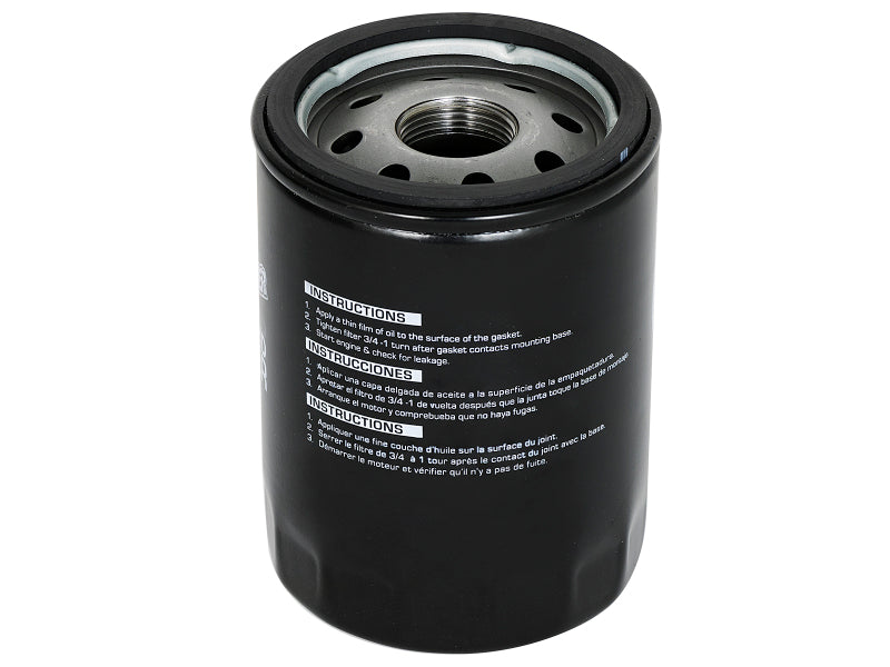 afe PROGUARD oil filter designed for optimal engine protection and performance, featuring clear installation instructions.