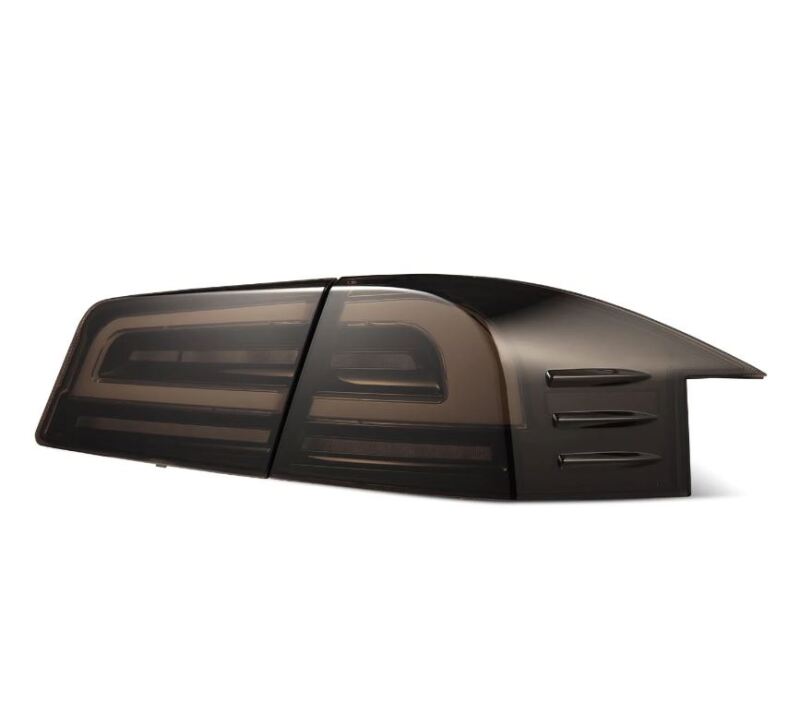 AlphaRex LUXX-Series LED tail lights for 12-21 Tesla Model S in black, featuring a sleek and modern design.