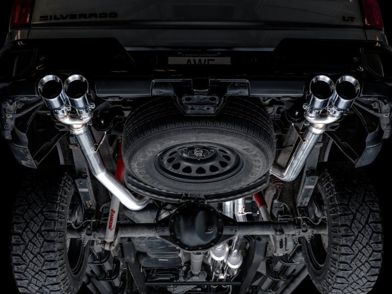 AWE Tuning 4th Gen GM 1500 6.2L 0FG Cat-Back Split Rear Exit (w/ Bumper Cutouts) - Quad Chrome Tips