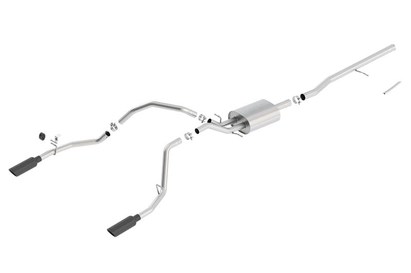 Borla 14 Sierra 1500 C/B S-Type Exhaust/2.75in Into Dual 2.25in Out 4in Split Rear Exit-Black Chrome