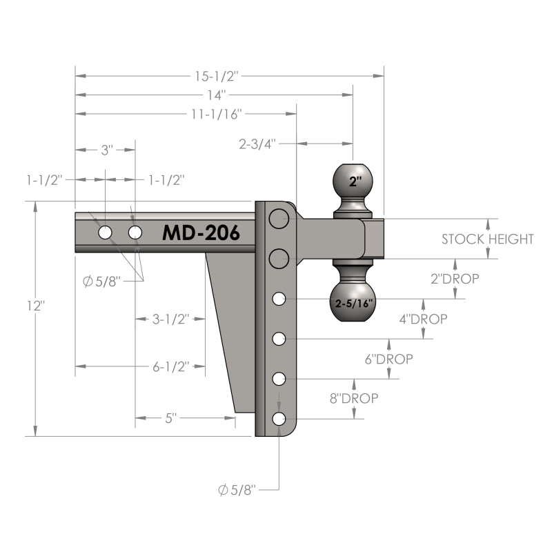 BulletProof Hitches 2.0" Medium Duty 6" Drop/Rise Hitch Model MD206