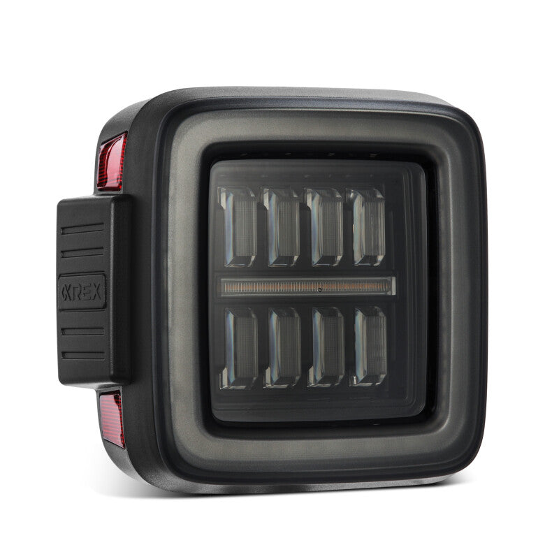 AlphaRex NOVA Prismatic LED taillights for 2018-2023 Jeep Wrangler JL in Alpha-Black finish, featuring a sleek design.