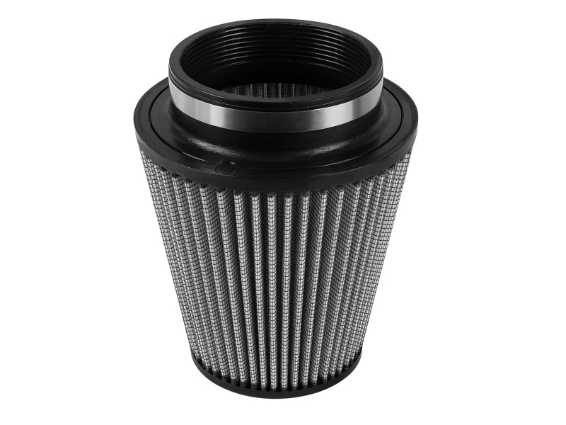 afe Magnum FORCE intake replacement air filter with inverted design, measuring 4.5 inches front and back, 7 inches tall.