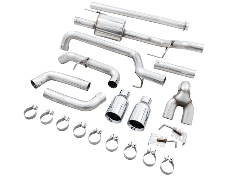 AWE Tuning 0FG 21+ Ford F150 Dual Split Rear Exhaust - 5in Chrome Silver Tips