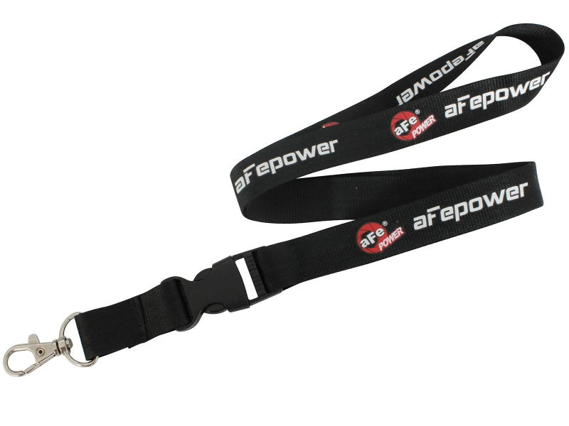 Black aFe POWER lanyard featuring a clip for keys or ID badges, designed for automotive enthusiasts and offroad fans.