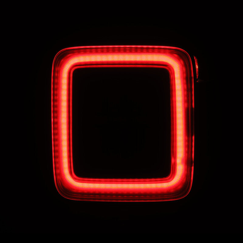 AlphaRex NOVA Prismatic LED taillights for 2018-2023 Jeep Wrangler JL in black and red design.