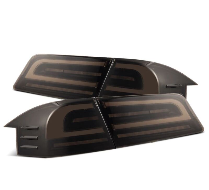 AlphaRex LUXX-Series LED tail lights for 2012-2021 Tesla Model S in black, featuring a sleek design and enhanced visibility.