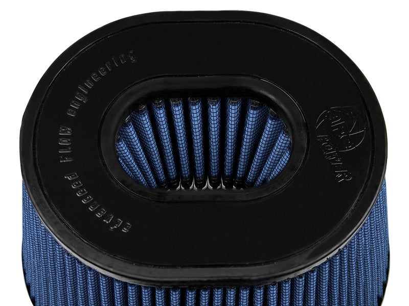 aFe Magnum FLOW Pro 5R air filter with a 5-inch inlet, 7.5-inch height, and blue filter media for enhanced airflow.