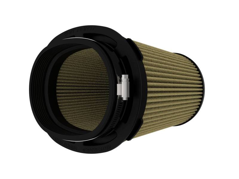 aFe Magnum FLOW Pro GUARD7 Air Filter featuring a cylindrical design with a black frame and pleated filter media for enhanced airflow.