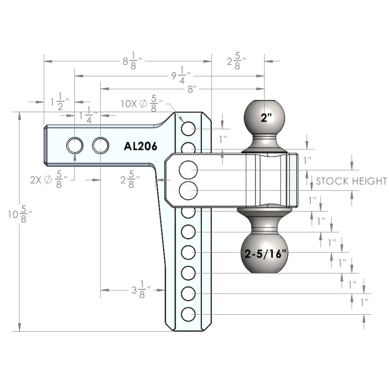 BulletProof Hitches 2.0" Aluminum Medium Duty 6" Drop/Rise Hitch Model AL206