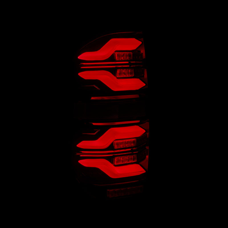 AlphaRex LUXX LED taillights for 14-21 Toyota Tundra in black and red with sequential signal and active light features.
