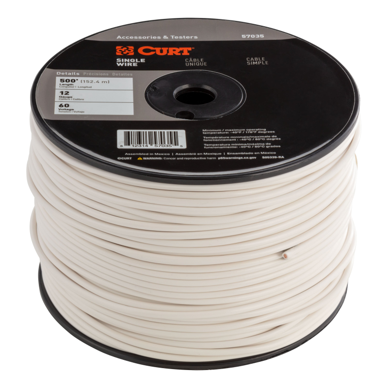 CURT Automotive Primary Wire, White 500' Spool Model 57035