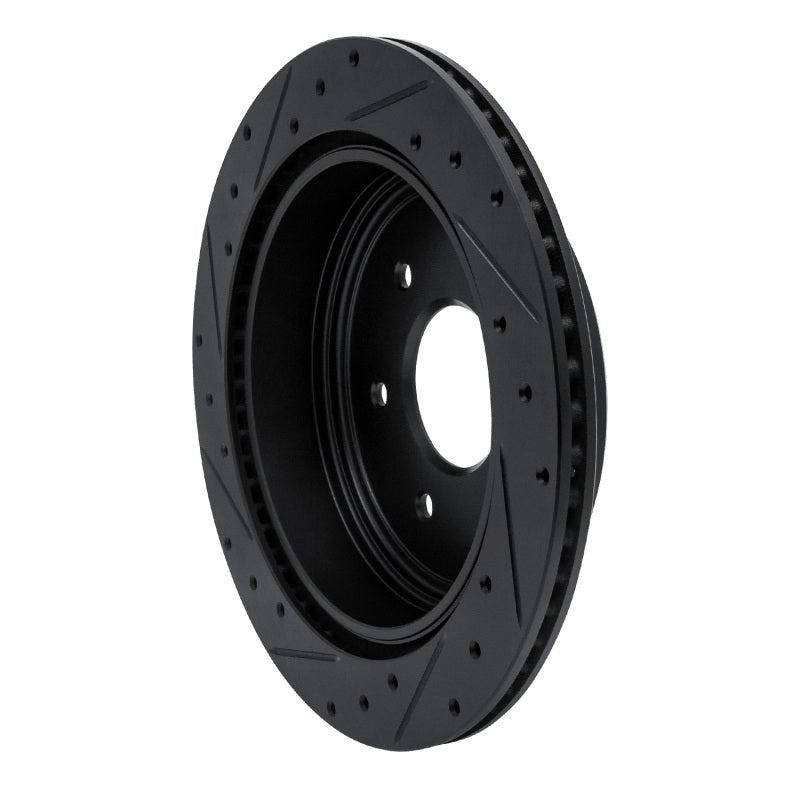 R1 17-24 Nissan Titan Rear Right Drilled & Slotted Black Brake Rotor