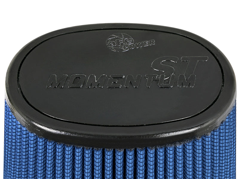 Afe Momentum replacement air filter with a blue mesh design, featuring a black top labeled "MOMENTUM ST.