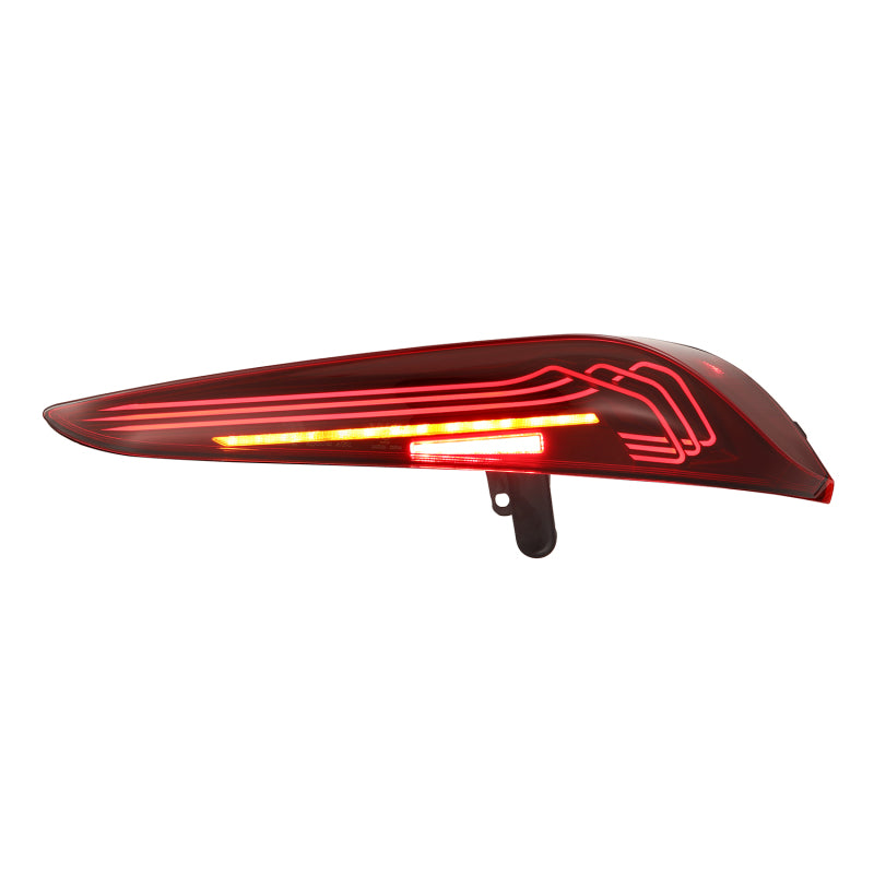 AlphaRex LUXX-Series LED tail light for 20-24 Toyota Supra in black and red, featuring a sleek laser style design.
