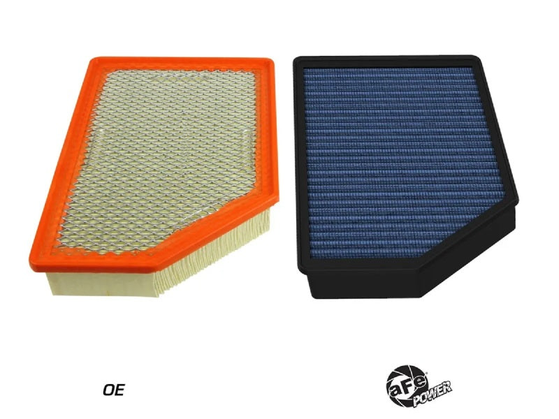 Afe Magnum FLOW OE replacement air filter for GM diesel trucks, featuring a dual-layer design with a metal mesh and foam.