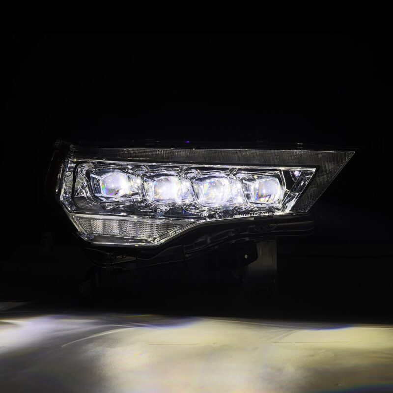 AlphaRex NOVA LED projector headlights for 14-22 Toyota 4Runner with chrome finish, sequential signals, and DRL.