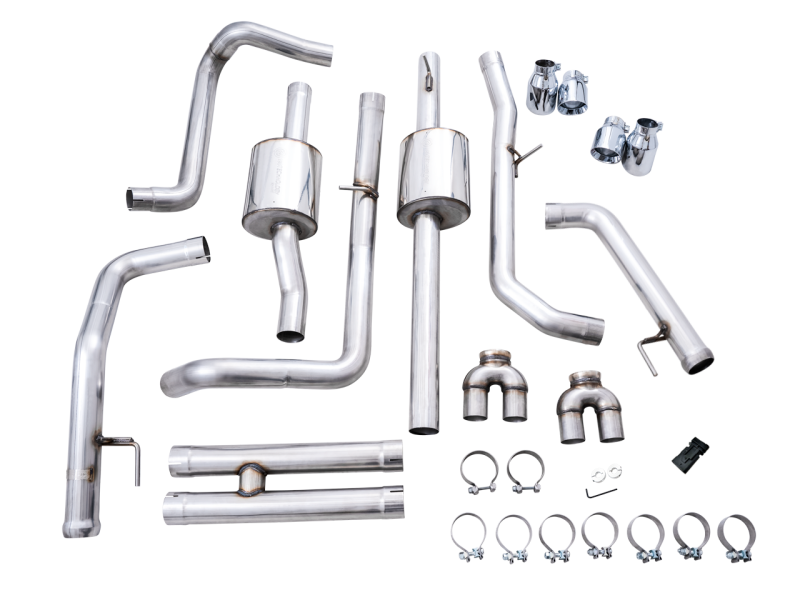AWE Tuning 22-23 GMC Sierra 1500 AT4X 6.2L 0FG Catback Split Dual (Flat Bumper) - Chrome Silver Tips