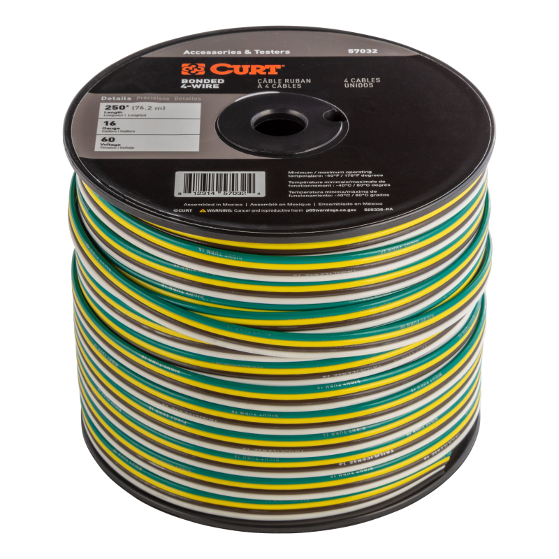 CURT Automotive Primary Wire, 4-Bond White, Brown, Yellow, Green 250' Spool Model 57032