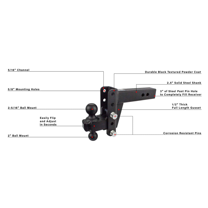 BulletProof Hitches 2.5" Heavy Duty 4" Drop/Rise Hitch Model HD254