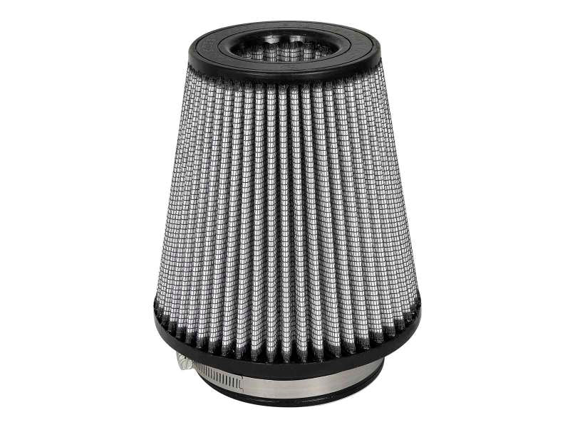 aFe Magnum FLOW Pro Dry S Replacement Air Filter with a conical design, measuring 4.5 inches at the top and bottom, and 7 inches in height.