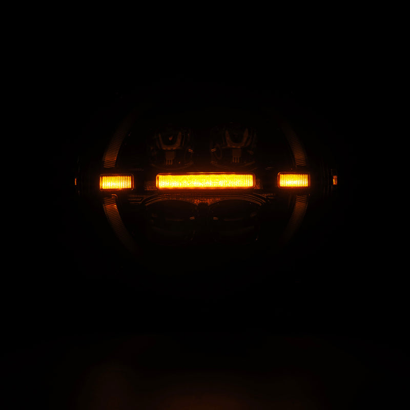 AlphaRex LED projector headlights for 2018-2023 Jeep Wrangler JL and Gladiator JT with black housing and sequential signals.