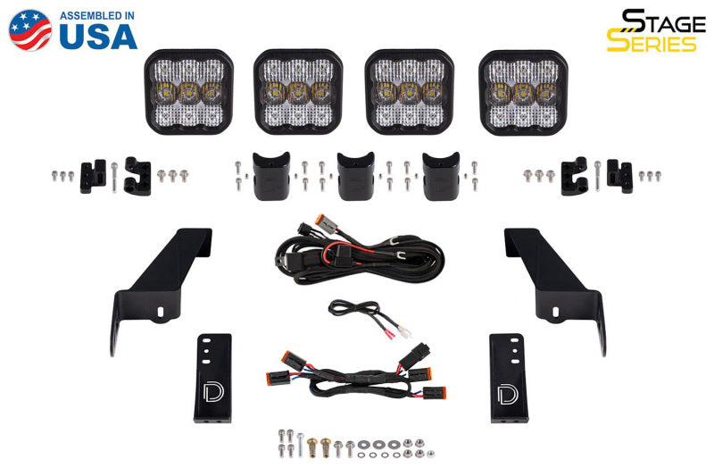 Diode Dynamics Jeep JL SS5 4-Pod CrossLink Grille Lightbar Kit Pro - White Combo