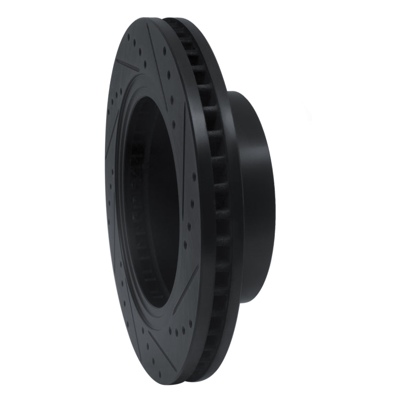 R1 16-24 Nissan Titan XD Front Left Drilled & Slotted Black Brake Rotor