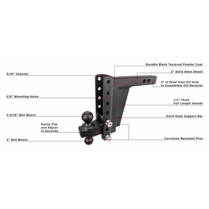 BulletProof Hitches 2.0" Extreme Duty 8" Drop/Rise Hitch Model ED208