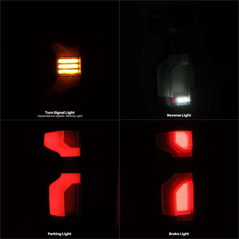 AlphaRex LUXX-Series LED tail lights for 19-24 Chevy Silverado 1500 and 20-24 2500HD/3500HD in black, showcasing turn signal, reverse, parking, and brake lights.