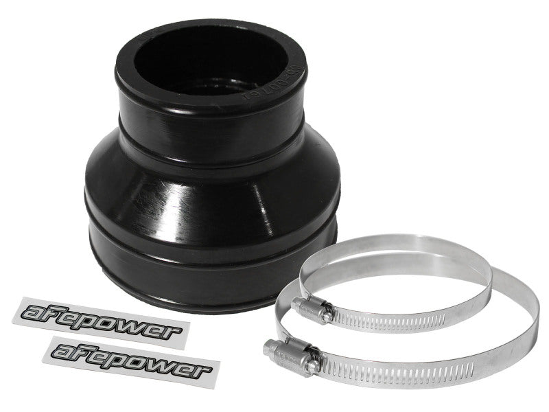 afe Magnum FORCE Intake Coupling Kit featuring a straight black design, includes two clamps for secure installation.