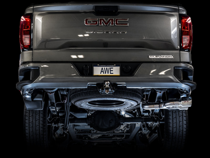 AWE Tuning 4th Gen GM 1500 5.3L 0FG Cat-Back Dual Side Exit (Flat Bumper) - Chrome Tips