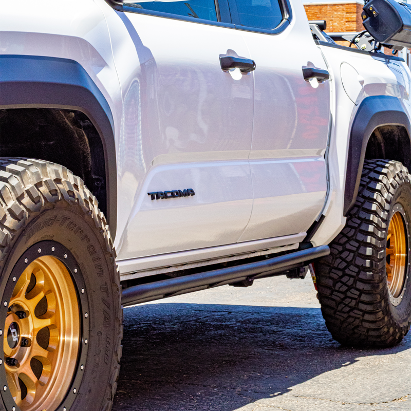 Cali Raised 2024+ Toyota Tacoma Trail Ed Rock Sliders - Double Cab Long Bed/No Kick Out/PowderCoat