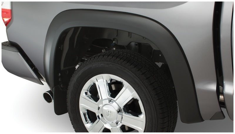 Bushwacker OE style flares for 07-13 Toyota Tundra in black, enhancing tire coverage and protection with factory mudflap.