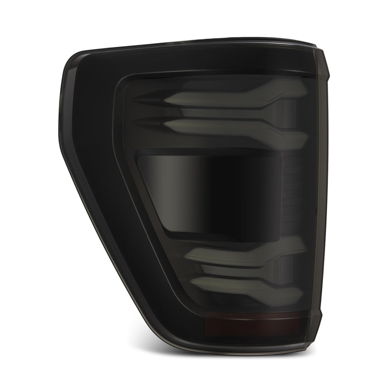 AlphaRex 21-23 Ford F-150 LUXX LED taillights in black with BLIS feature, designed for enhanced visibility and style.
