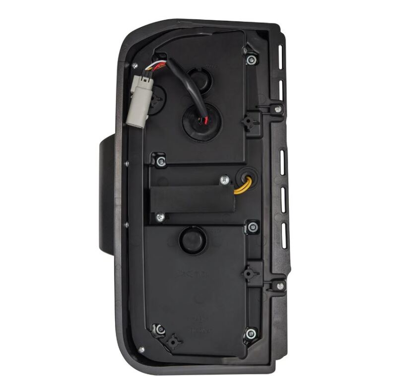 AlphaRex NOVA LED tail lights for 21-24 Ford Bronco in Alpha-Black, showcasing a sleek design and wiring connections.
