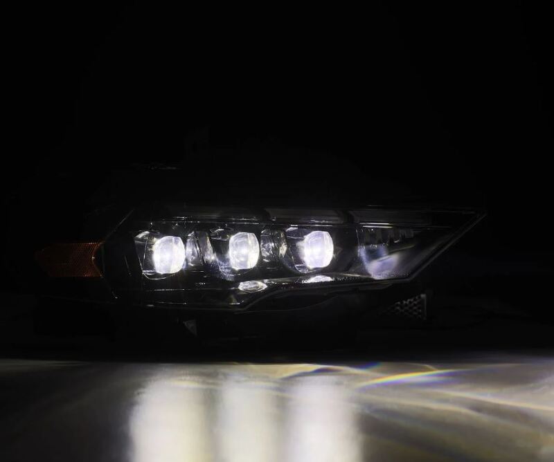AlphaRex NOVA LED projector headlights for 2018-2020 Ford Mustang in black with sequential signal and daytime running lights.