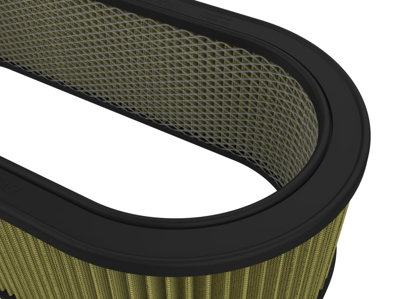 Custom air filter by aFe Magnum FLOW, featuring expanded metal and dimensions 18-1/8 L x 7-1/4 W x 5-1/8 H. Ideal for enhanced airflow.