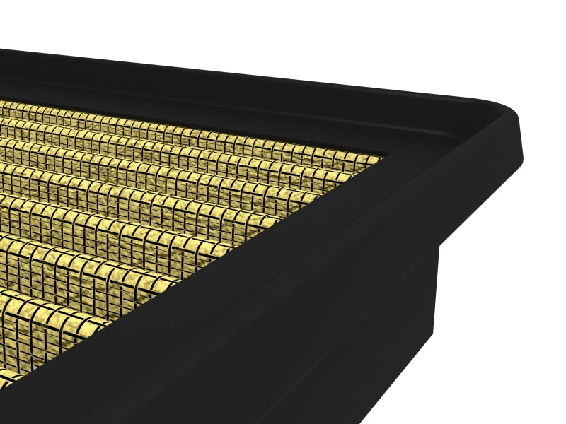 Afe Magnum FLOW OE replacement air filter designed for Toyota Land Cruiser, featuring a yellow pleated filter media in a black frame.