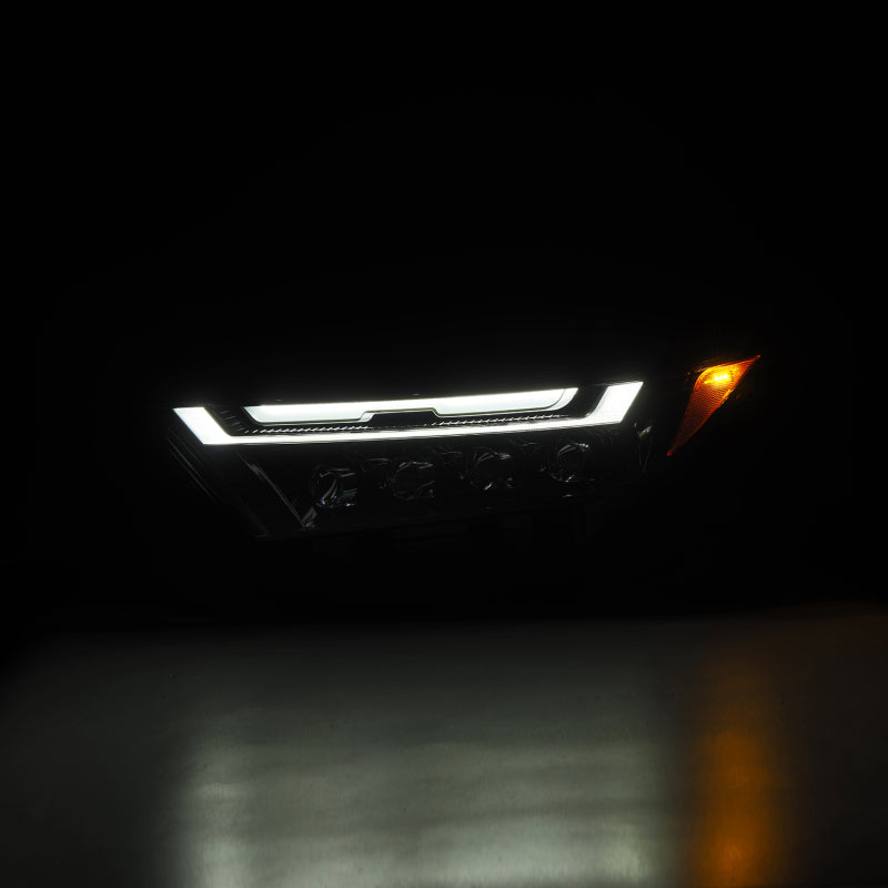 AlphaRex NOVA LED projector headlights for 2019-2023 Toyota RAV4 in alpha-black finish, showcasing sleek design and bright illumination.