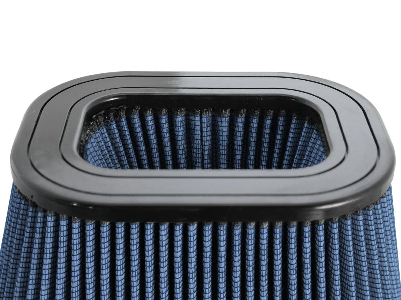 Universal aFe Magnum FLOW air filter with a rectangular design and blue filter media, measuring 7-1/8 inches at the front.