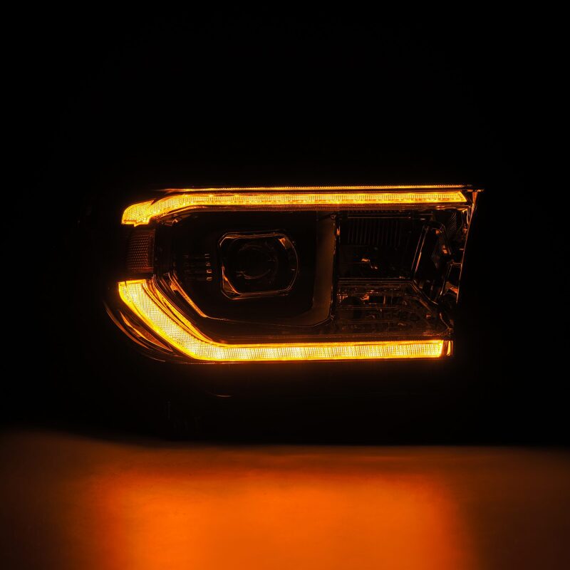 AlphaRex LUXX LED projector headlight for 07-13 Toyota Tundra and 08-17 Sequoia with chrome finish and sequential signal.
