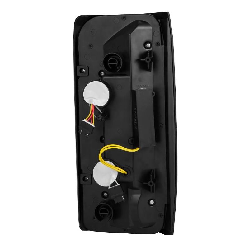 AlphaRex Luxx-Series LED tail lights for 87-96 Ford Bronco and F-150 in black and red, showcasing rear view and wiring.