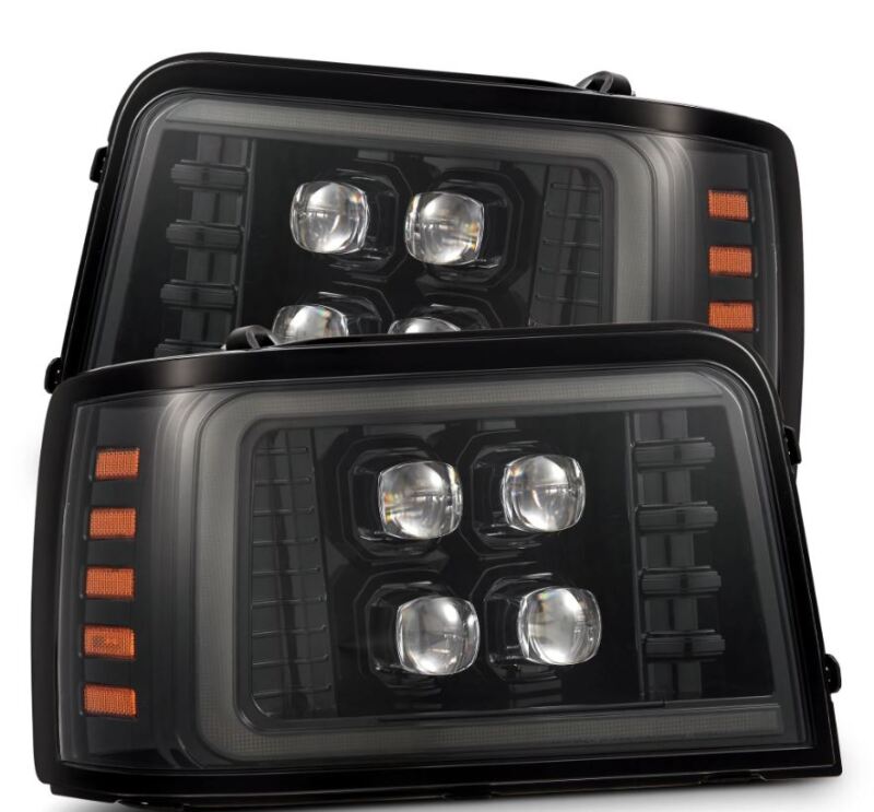AlphaRex NOVA-Series LED projector headlights for 92-96 Ford F-Series and Bronco, featuring a sleek black design.